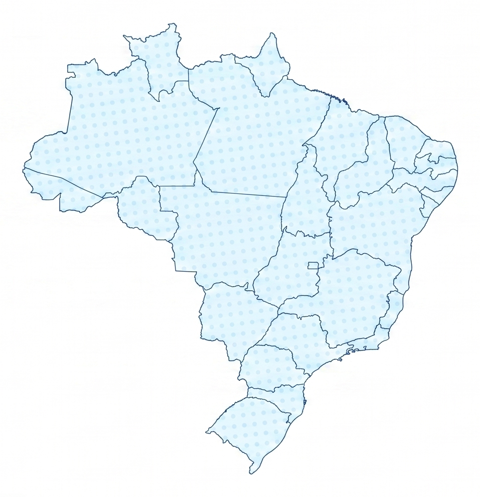 Mapa do Brasil com todos os estados destacados, representando a cobertura nacional da Medon